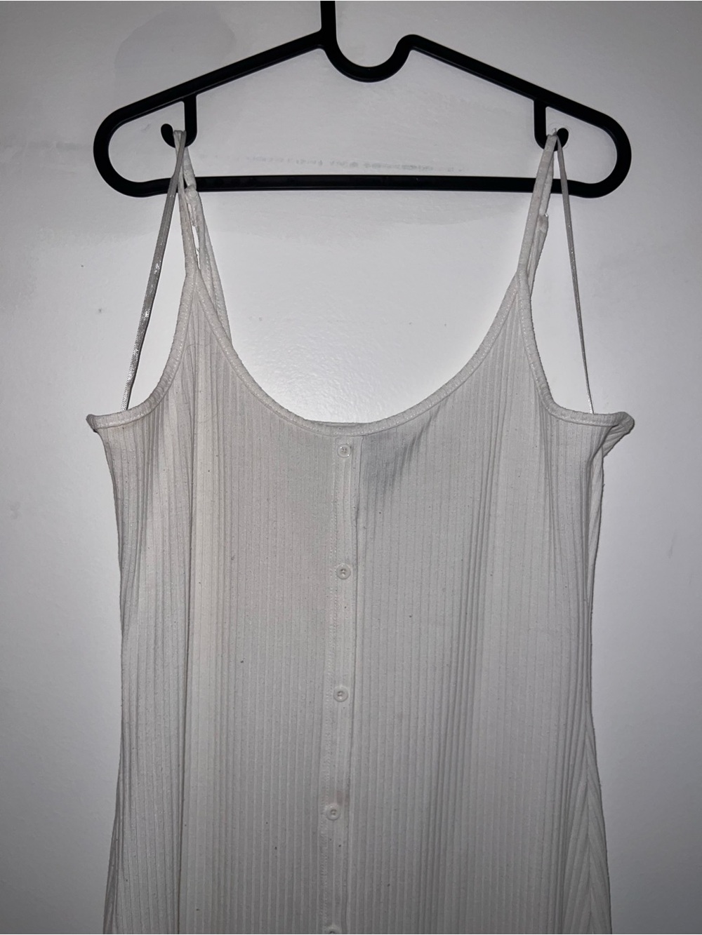 Sleeveless White Ribbed Maxi Dress with Button-Front
